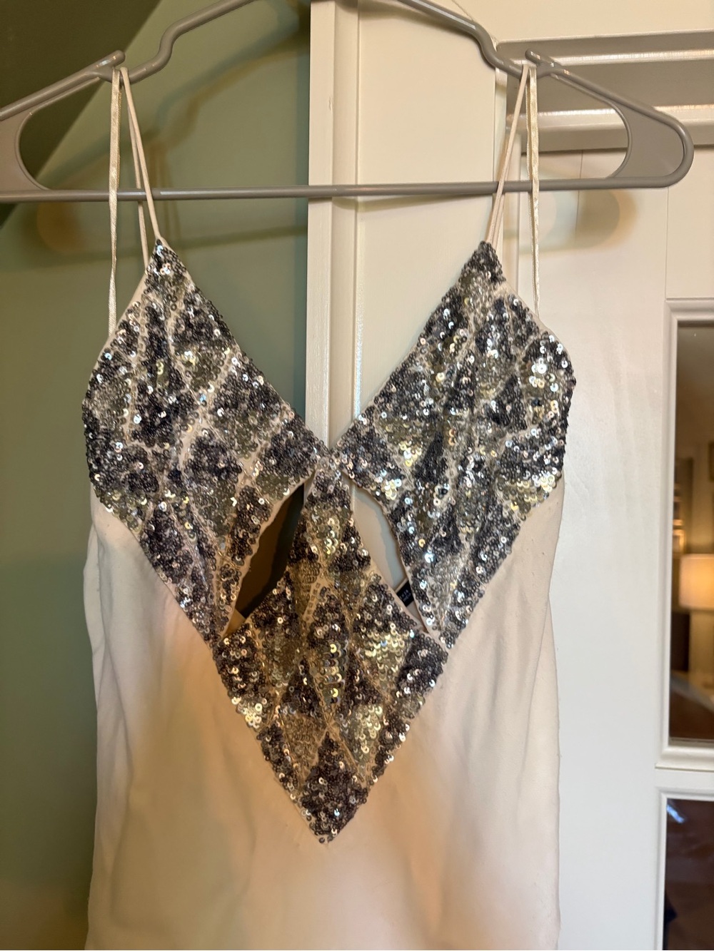 Zara Cream Mini Dress with Silver Sequin Bodice - Picture 4 of 5